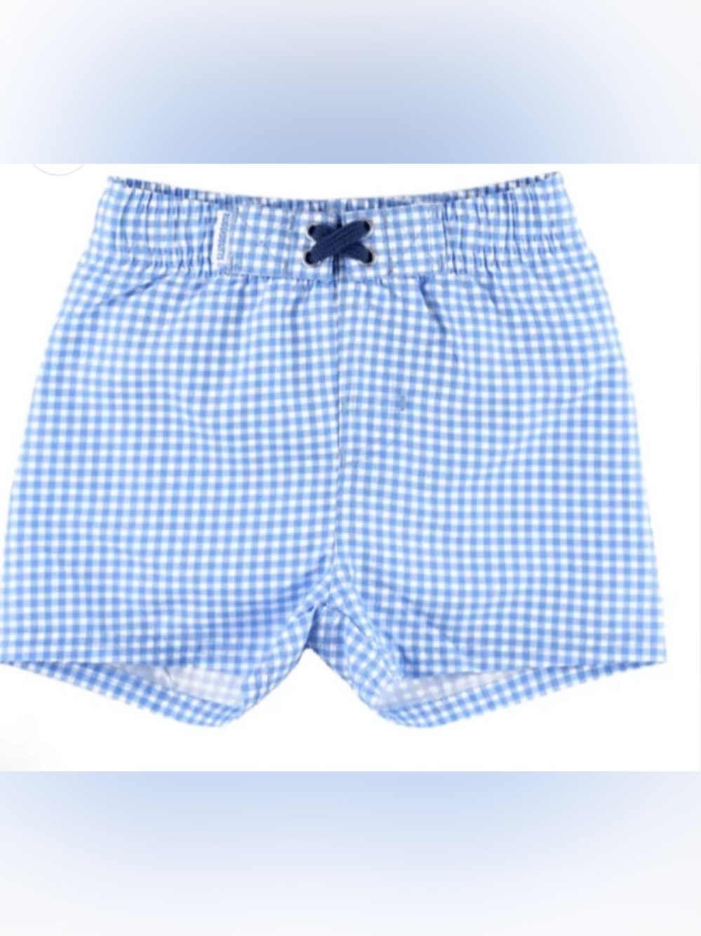Kids Cornflower Blue Gingham Swim Trunks